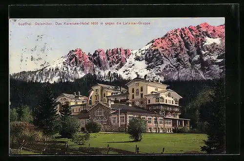 AK Karersee, Karersee-Hotel mit die Latemar-Gruppe