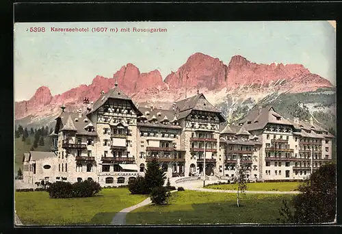 AK Karersee, Karersee-Hotel mit Rosengarten
