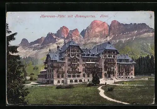 AK Karersee, Karersee-Hotel mit Rosengarten