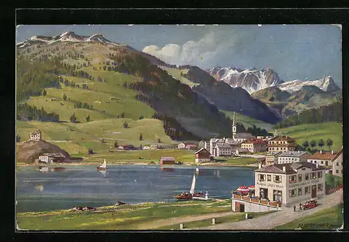 Künstler-AK Bolzano, Hotel al Lago di Resia