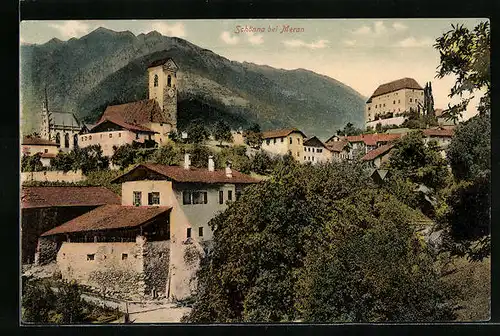 AK Schönna bei Meran, Teilansicht mit Gebirgslandschaft