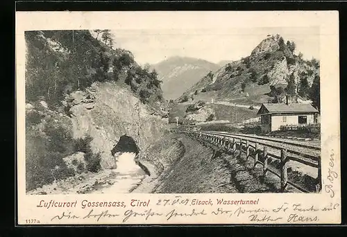 AK Gossensass i. Eisack, Ortspartie am Wassertunnel