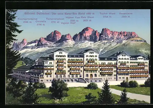AK Karersee, Hotel Karersee mit Gebirgspanorama