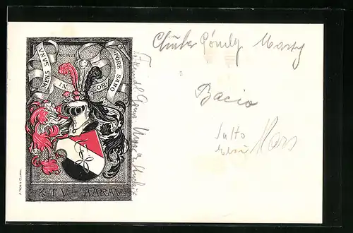 Künstler-AK Aarau, K. T. V. Aarau mit Studentenwappen