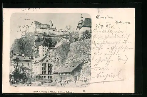 AK Salzburg, Ortsansicht mit Burg