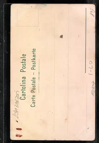 Lithographie Mandello, Panorama mit Ort und See