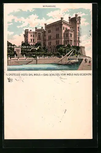 Lithographie Trieste, Castello Miramare visto dal Molo