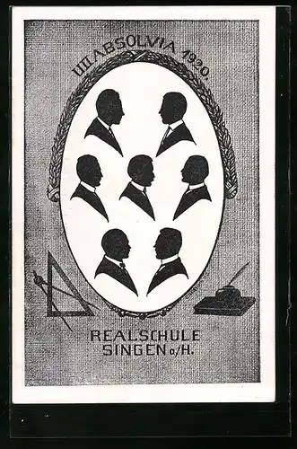 AK Singen a. H., U II Absolvia 1920 der Realschuel, Schattenrisse