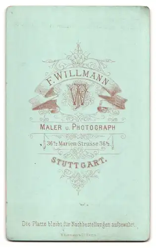 Fotografie F. Willmann, Stuttgart, Marienstrasse 36, Junger Herr mit prächtigem Moustache