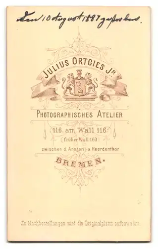 Fotografie Julius Ortgies Jr., Bremen, Am Wall 116, Zierliche Dame mit Hochsteckfrisur mit Medaillonhalskette