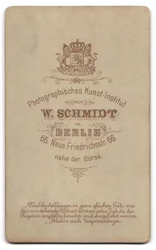 Fotografie W. Schmidt, Berlin, Neue Friedrichsstrasse 66, Gestandenes Ehepaar aus gutem Hause