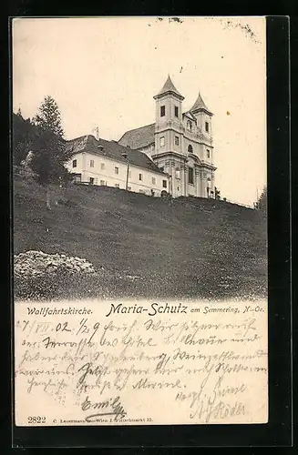 AK Maria-Schutz am Semmering, Blick zur Wallfahrtskirche