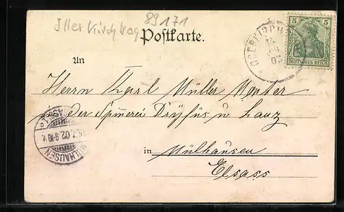 AK Oberkirchberg, Brücke und Blick auf Häuser