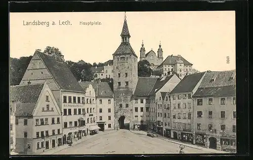 AK Landsberg a. Lech, Hauptplatz mit Geschäften