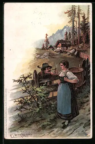 Künstler-AK E. Döcker: Zweisamkeit im Hochland