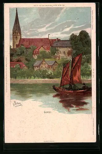 Künstler-AK Carl Biese: Borby, Ortspartie vom Wasser aus gesehen