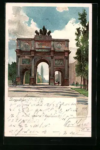 Künstler-AK Heinrich Kley: München, Strassenpartie am Siegesthor
