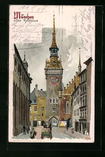 Künstler-AK Heinrich Kley: München, Strassenpartie am alten Rathaus