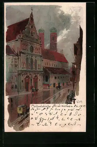 Künstler-AK Heinrich Kley: München, Ansicht der Michaelskirche