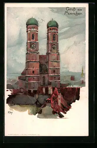 Künstler-AK Heinrich Kley: München, Ansicht der Frauenkirche