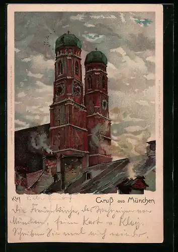 Künstler-AK Heinrich Kley: München, Türme der Frauenkirche