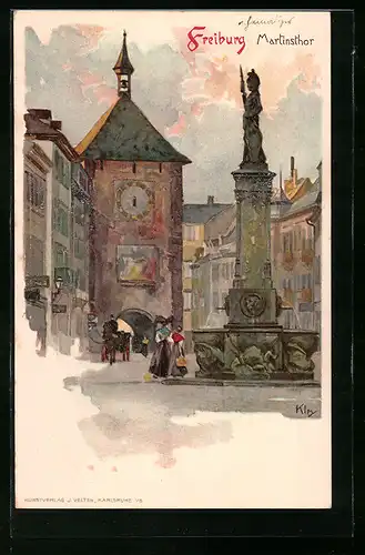 Künstler-AK Heinrich Kley: Freiburg, Brunnen am Martinstor