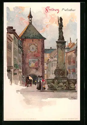 Künstler-AK Heinrich Kley: Freiburg, Brunnen am Martinstor