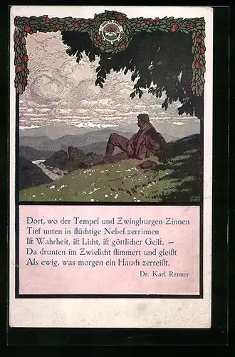 Künstler-AK Otto Barth: Einsamer Hirte mit Gedicht von Dr. Karl Renner