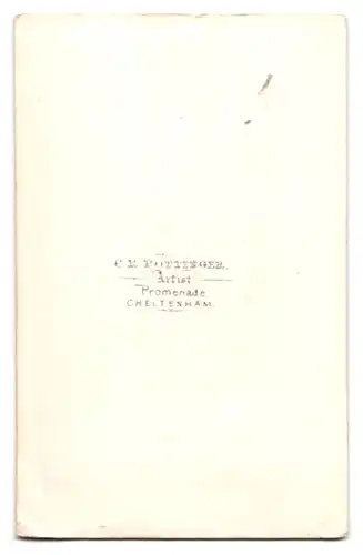 Fotografie C. R. Pottinger, Cheltenham, englische Dame im gemusterten Reifrockkleid mit Halskette