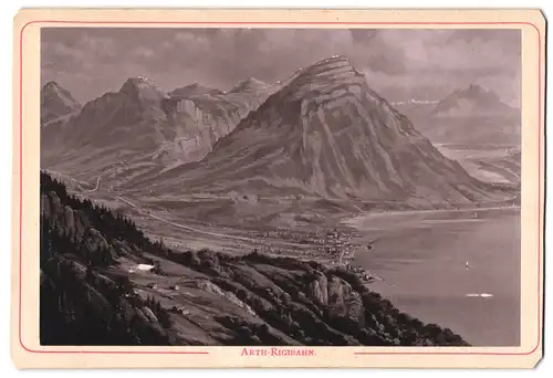 Fotografie Collextion Prell, Luzern, Ansicht Arth, Blick auf den Ort mit der Rigibahn, 1889