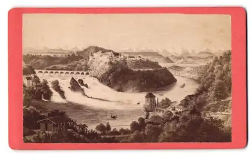 Fotografie unbekannter Fotograf, Ansicht Neuhausen am Rheinfall, Blick auf den Rheinfall mit Viadukt