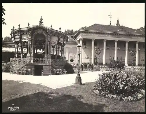 Fotografie Gustav Salzer, Baden-Baden, Ansicht Baden-Baden, Pavillon & Conversationshaus, Grossformat 27 x 20cm