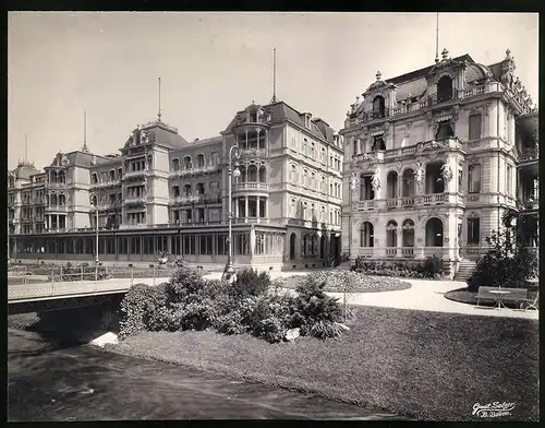 Fotografie Gustav Salzer, Baden-Baden, Ansicht Baden-Baden, Hotel Stephanie, Grossformat 27 x 20cm