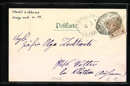 Lithographie Bozen-Gries, Die Haselburg mit Fernansicht