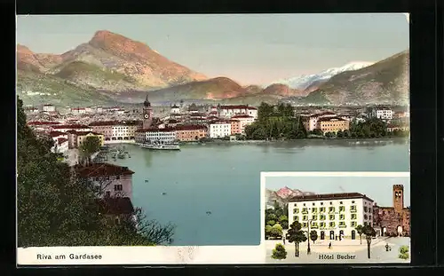 AK Riva am Gardasee, Hotel Bucher, Totalansicht vom See aus