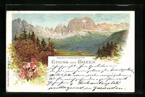 Lithographie Bozen, Panorama des Rosengartens
