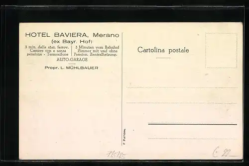 AK Merano, Hotel Baviera mit Garage
