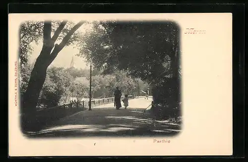 AK Meran, Spaziergänger im Park