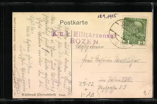 Luna-AK Waidbruck, Totalansicht mit Burg