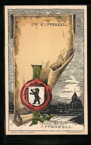 Lithographie Appenzell, Ort mit Siegel und Wappen