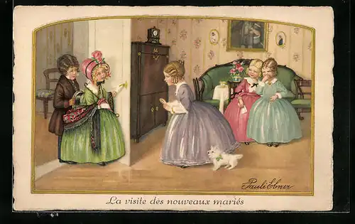 Künstler-AK Pauli Ebner: La visite des nouveaux mariés