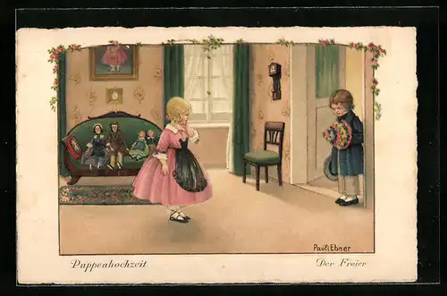 Künstler-AK Pauli Ebner: Puppenhochzeit, Kleiner Freier