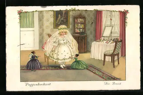 Künstler-AK Pauli Ebner: Puppenhochzeit, Die Braut