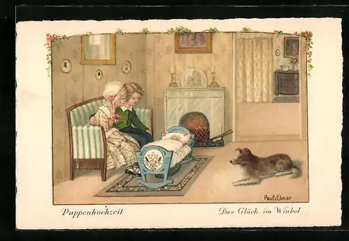Künstler-AK Pauli Ebner: Puppenhochzeit, Das Glück im Winkel