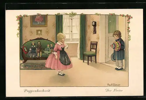 Künstler-AK Pauli Ebner: Puppenhochzeit, Der Freier