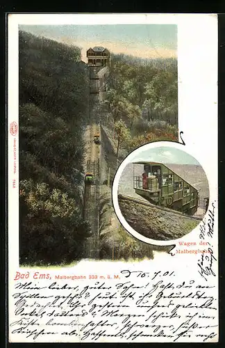 AK Bad Ems, Malbergbahn, Wagen der Malbergbahn