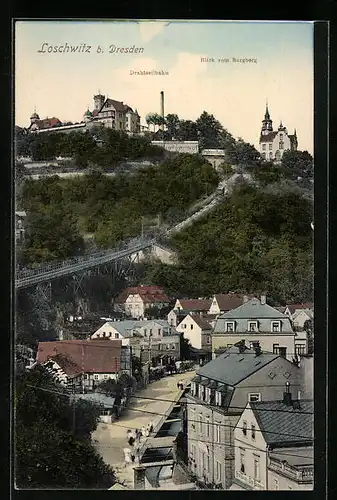 AK Loschwitz b. Dresden, Blick vom Burgberg mit Drahtseilbahn