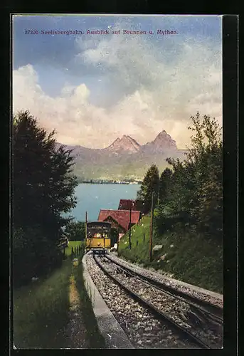 AK Brunnen, Seelisbergbahn mit Ausblick auf den Ort und Mythen
