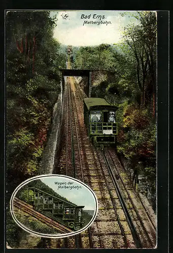 AK Bad Ems, Malbergbahn, Wagen der Malbergbahn