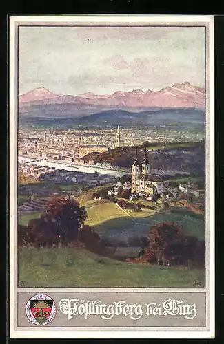 AK Deutscher Schulverein Nr. 397: Linz, Blick auf den Pöstlingberg